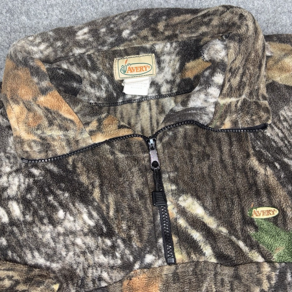 Avery Camo Hunting Jacket Mens Large 1/4 Zip Brown Outdoors Fleece Quarter Zip